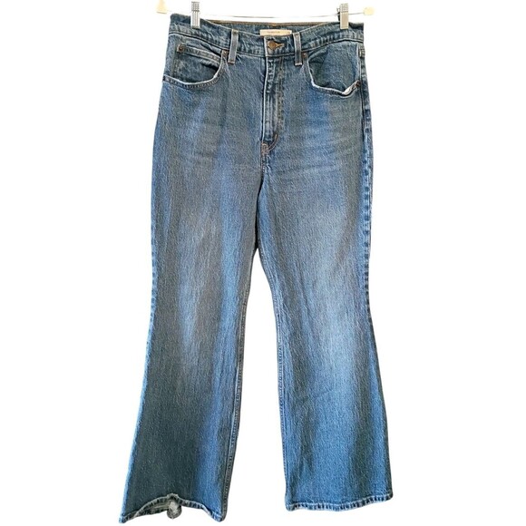 Levi's Blue Denim Cotton Blend 70s High Flare Jeans Women’s Size 30 X 29 Retro - Picture 1 of 5